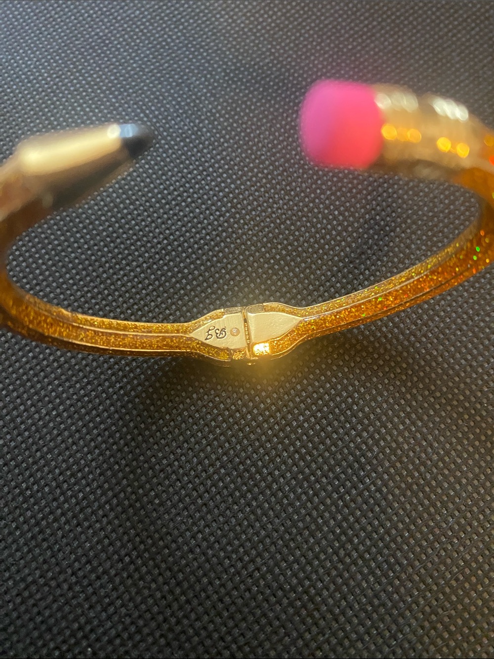 Betsey Johnson Gold Pencil-Style Bangle Bracelet with Pink Accent - Picture 4 of 5